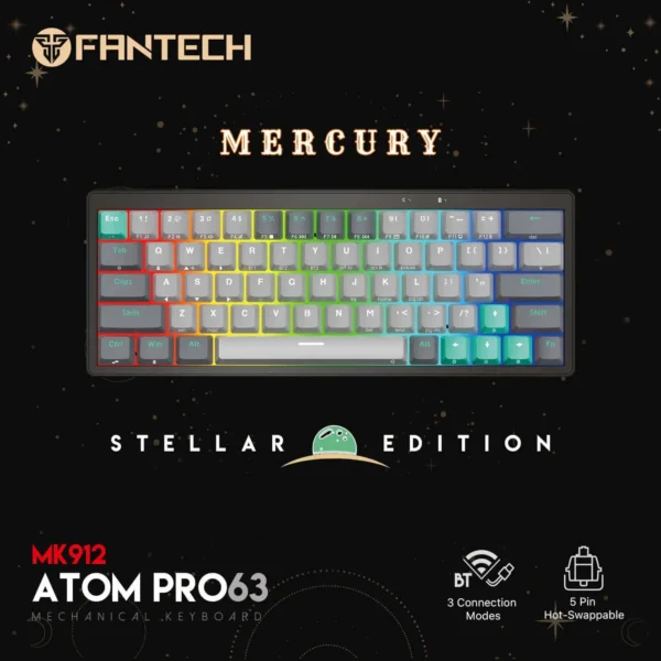 Fantech MK912 ATOM PRO63 RGB Bluetooth, Wireless Gaming keyboard Mercury