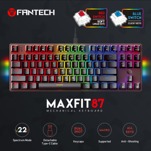 MAXFIT87 MK856 MECHANICAL GAMING KEYBOARD BLACK (REDSWITCH/BLUESWITCH)